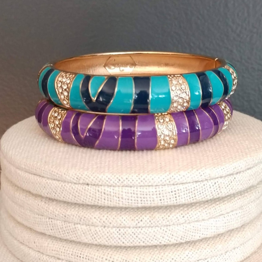 Set of 2 enamel and crystal hinge bangles - Picture 4 of 5